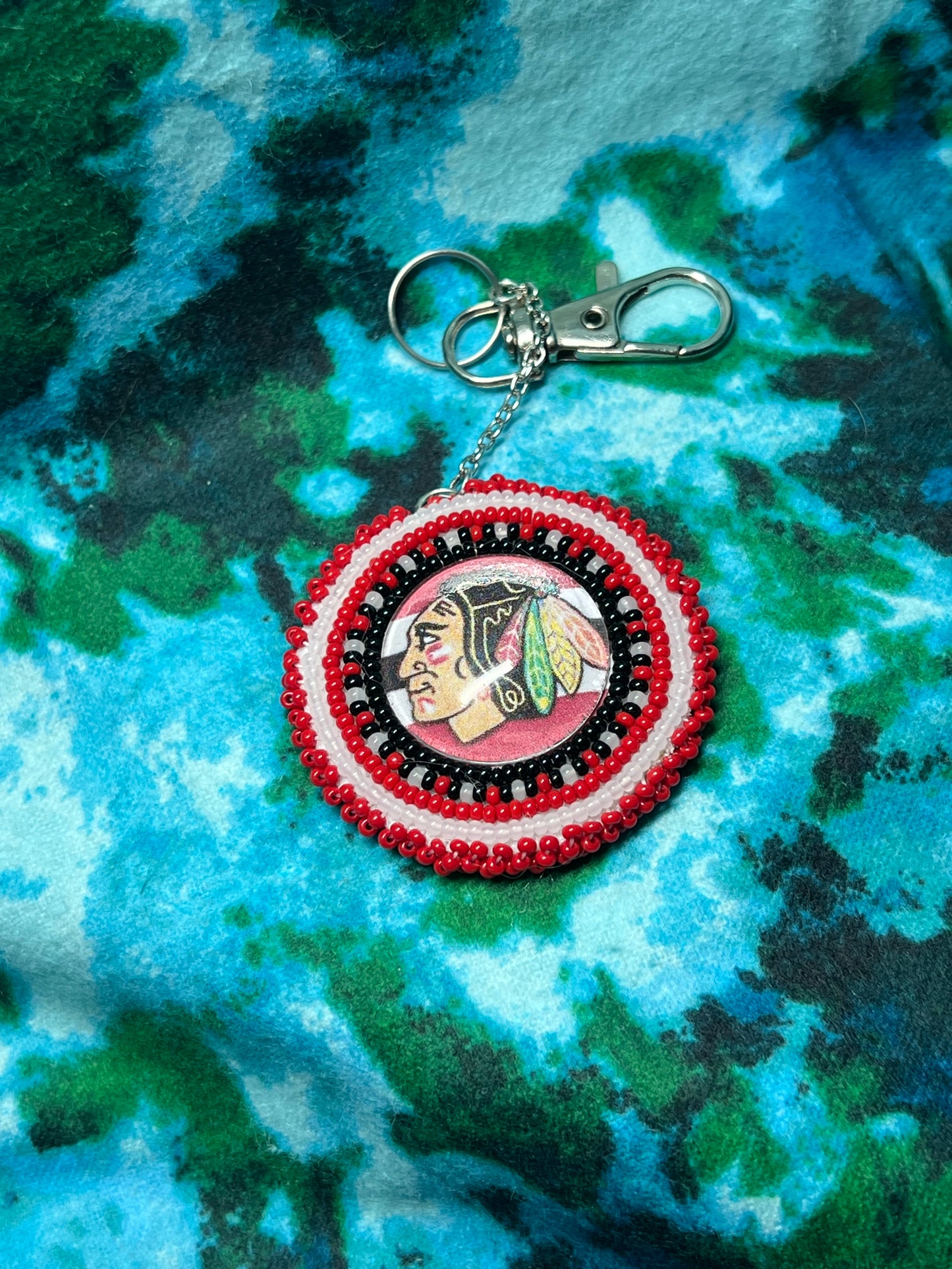 Beaded Chicago Blackhawks keychain